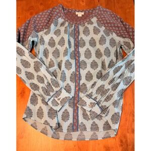 Sundance Blue Brown Floral Block Print Button Up Blouse India Womens Medium